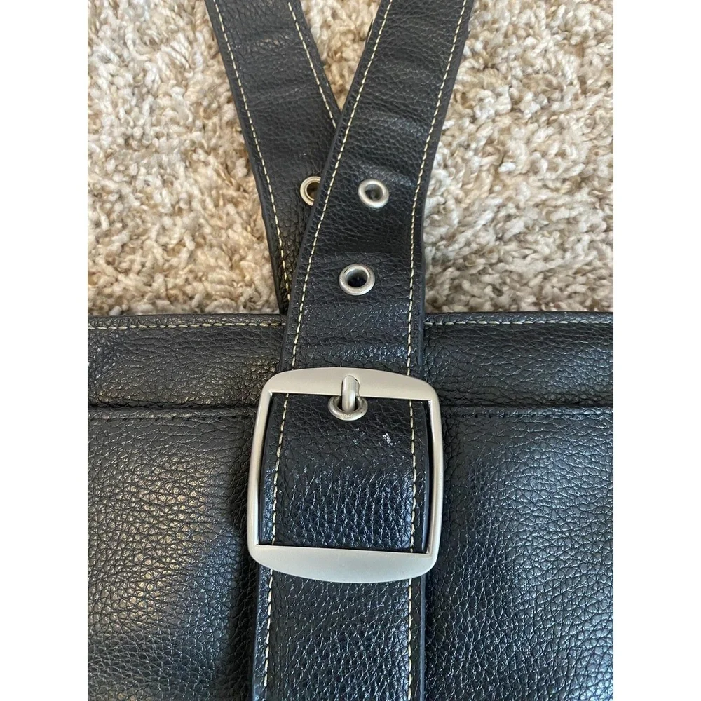 SOLO Black Leather Double Strap Computer Laptop Bag - Large with Red Interiors